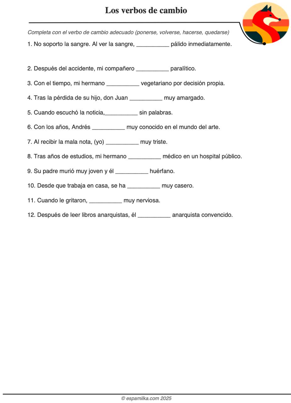 Ejercicio 1 los verbos de cambio